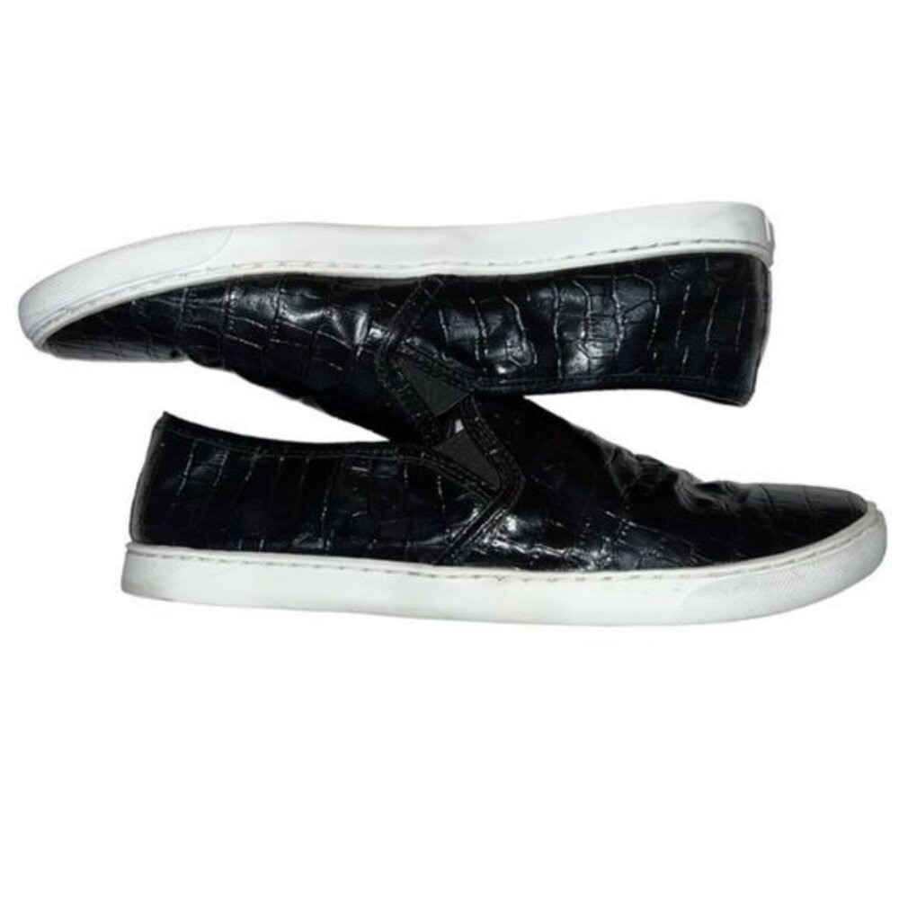 Schutz Slip-On Sneakers Womens 7.5 Black Faux Leather Crocodile Texture Casual - Picture 3 of 12